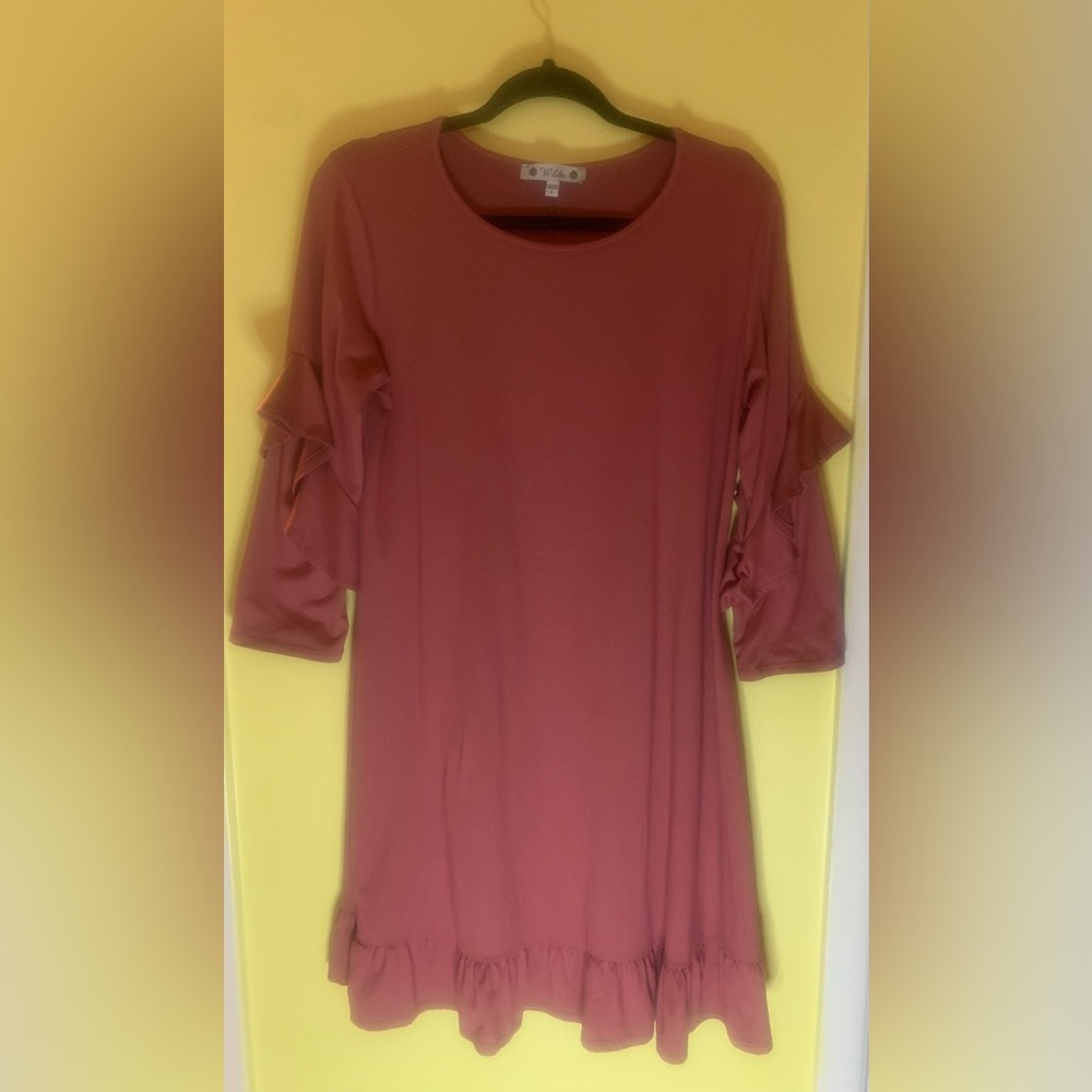 Peach color flannel arms dress